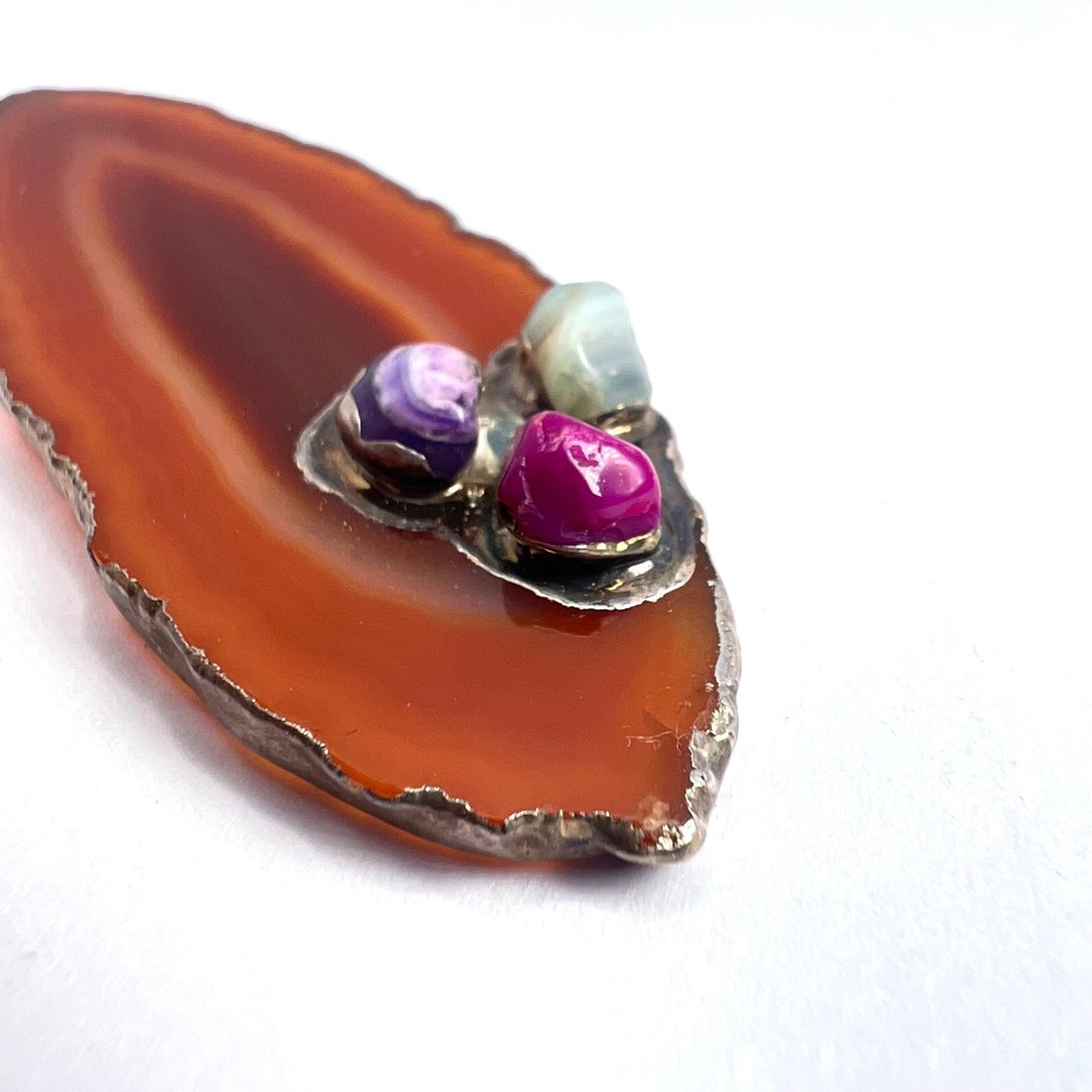 Rust Brown Agate Slice Pendant Boho‎ Natural Stone Statement Witchy Crystal